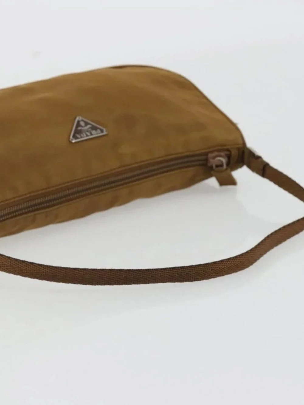 PRADA Accessory Pouch Nylon Brown Silver Auth 189617